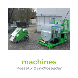 A Wiesefix WSE 070A and a hydroseeder in front of the company building